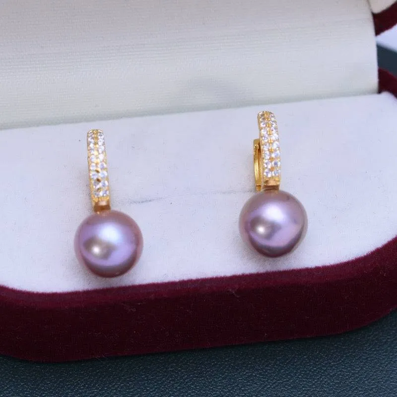 9-10mm Purple Freshwater Pearl & CZ Earrings