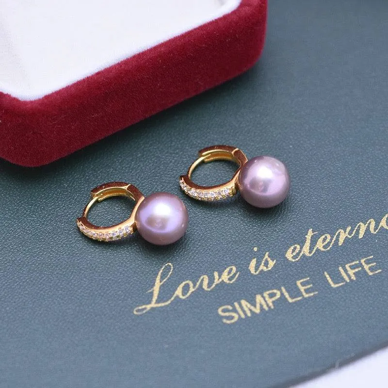 9-10mm Purple Freshwater Pearl & CZ Earrings