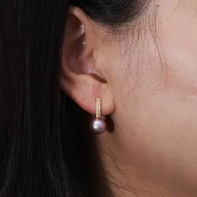 9-10mm Purple Freshwater Pearl & CZ Earrings