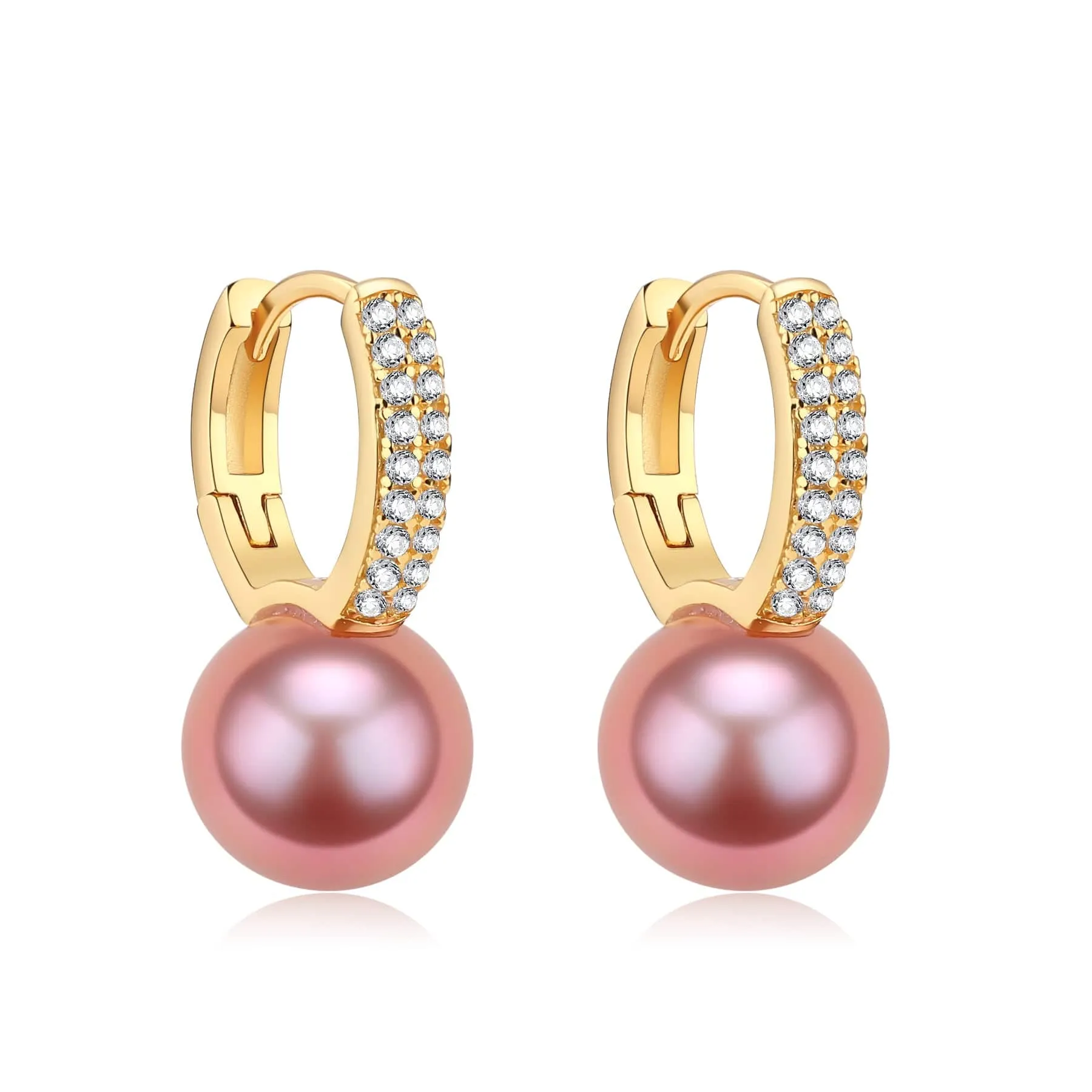 9-10mm Purple Freshwater Pearl & CZ Earrings