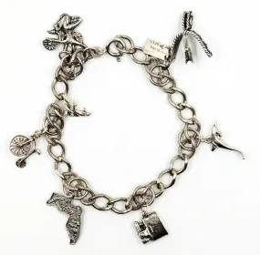 925 Sterling Silver Charm Bracelet Curb Link Chain Fine Jewellery 6 Charms