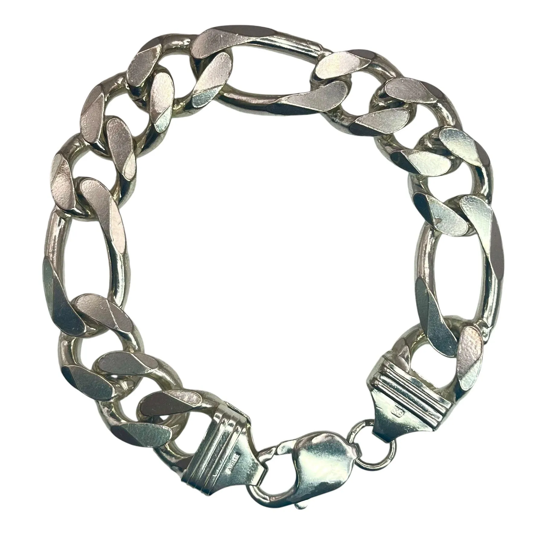 925 Sterling Silver Men's Figaro Chain Bracelet 8 Inch 13mm Classic Chunky