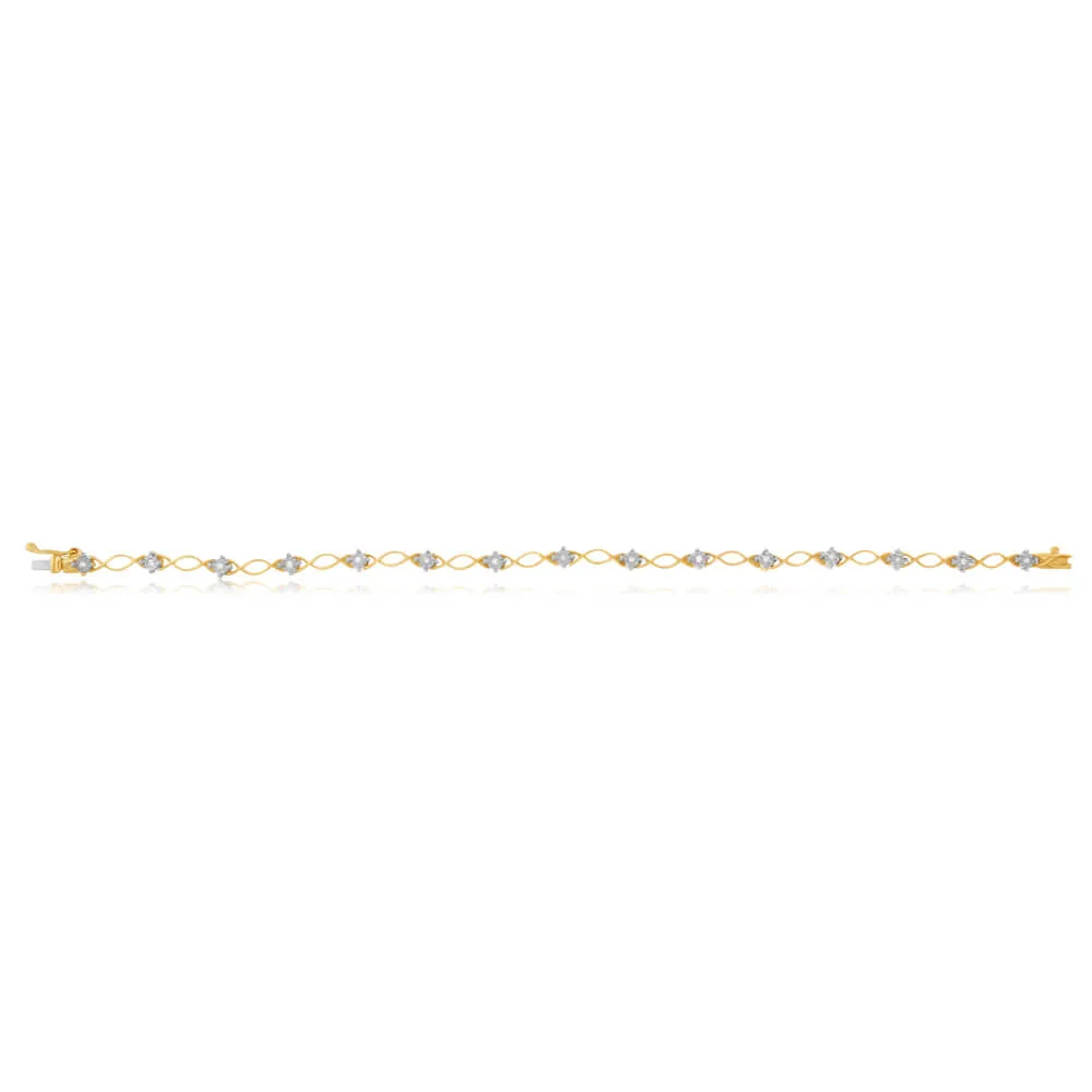 9ct Superb Yellow Gold Diamond 17.5cm Bracelet with 15 Brilliant Diamonds