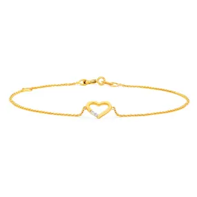 9ct Yellow Gold Diamond Heart Adjustable Bracelet