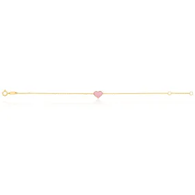 9ct Yellow Gold Pink Cubic Zirconia Heart Charm attached on 17cm Trace Link Bracelet