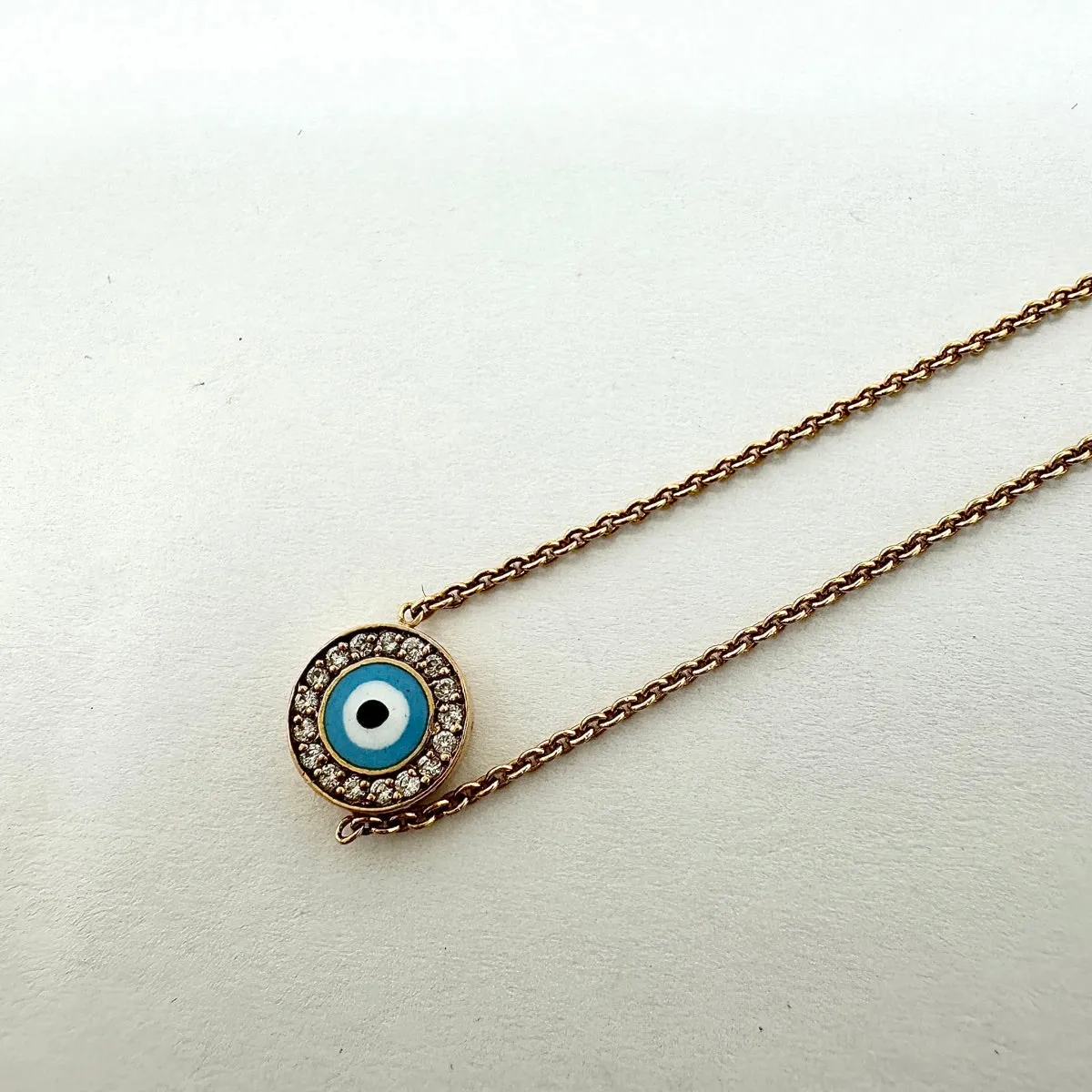 Aaron Basha 18K Rose Gold Evil Eye Pendant Bracelet