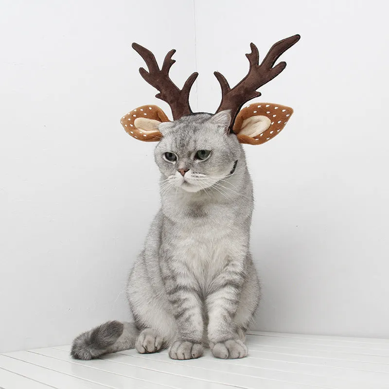 Adorable Dog and Cat Elk Reindeer Antler Headband Pet Christmas Costume