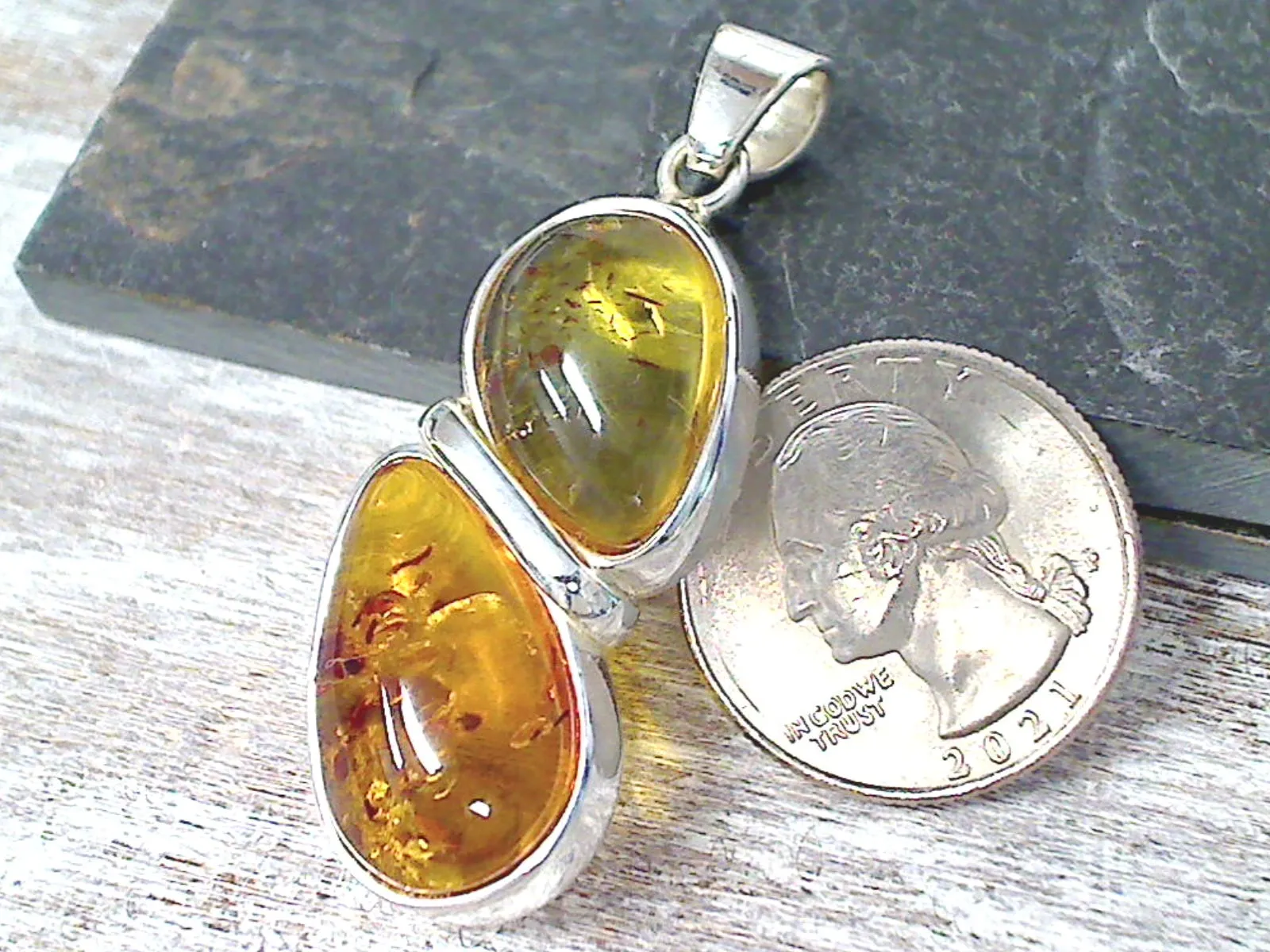 Amber, Sterling Silver Pendant