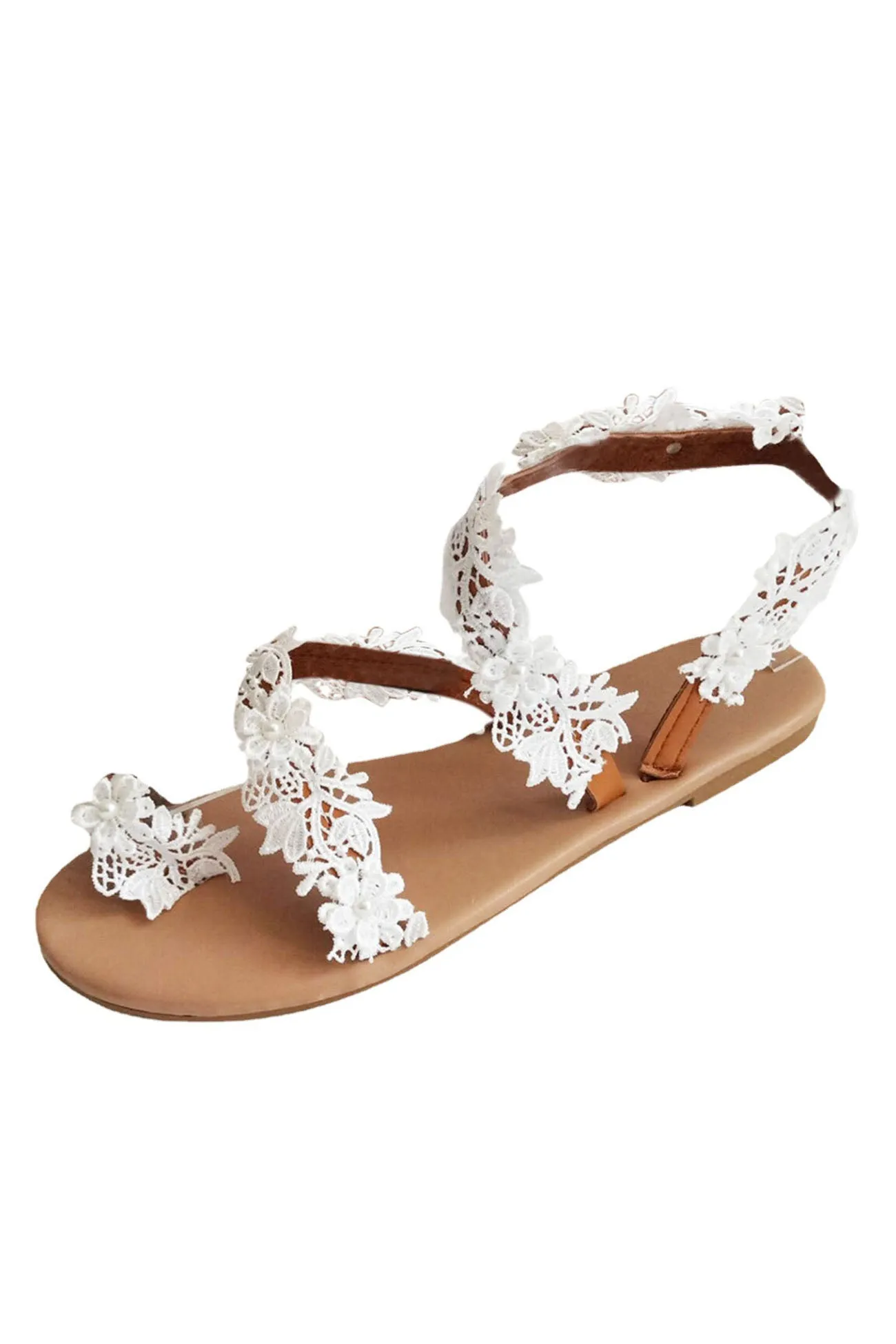 Amozae-Toe Ring Lace Flower Pearl Sandals