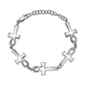Ankh Cross .925 Sterling Silver Adjustable Link Bracelet