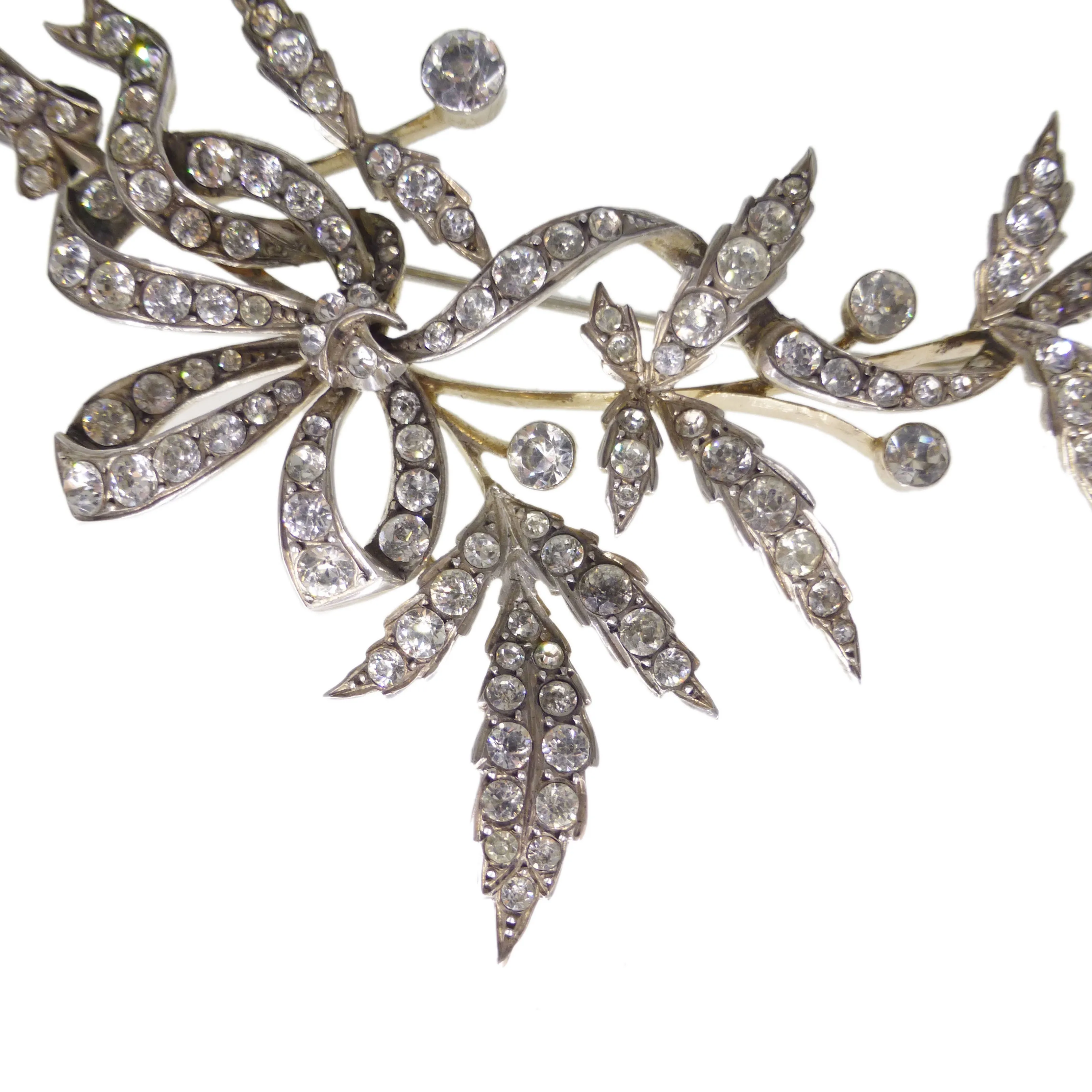 Antique Edwardian Silver Large Floral Spray Brooch