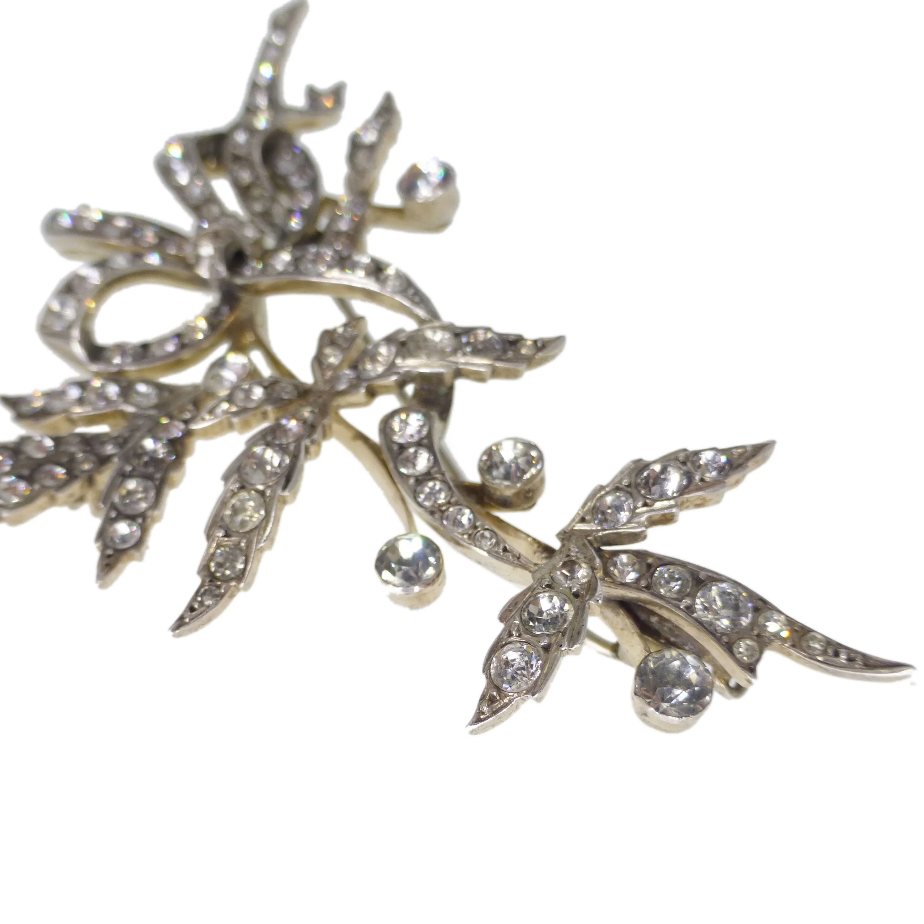 Antique Edwardian Silver Large Floral Spray Brooch