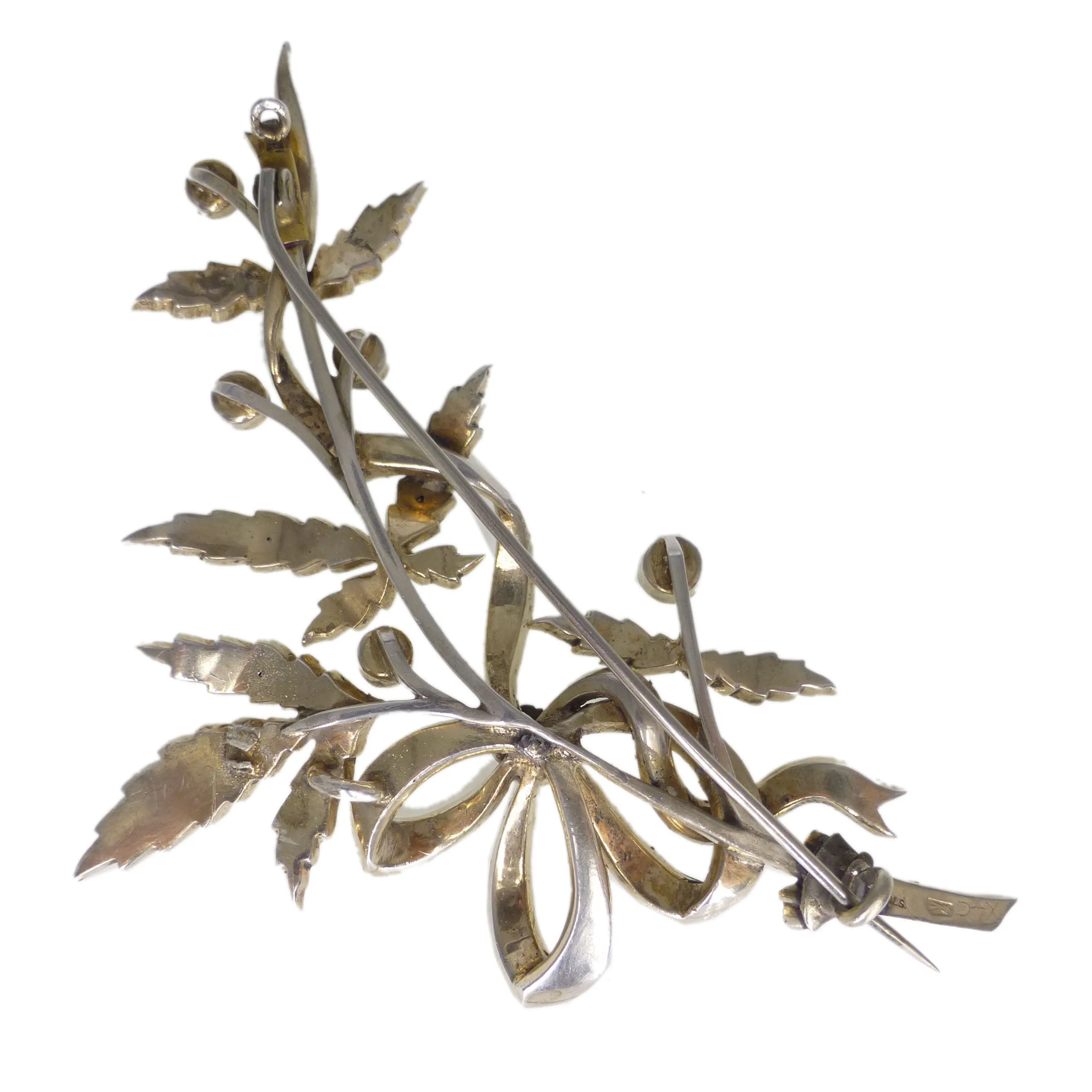 Antique Edwardian Silver Large Floral Spray Brooch