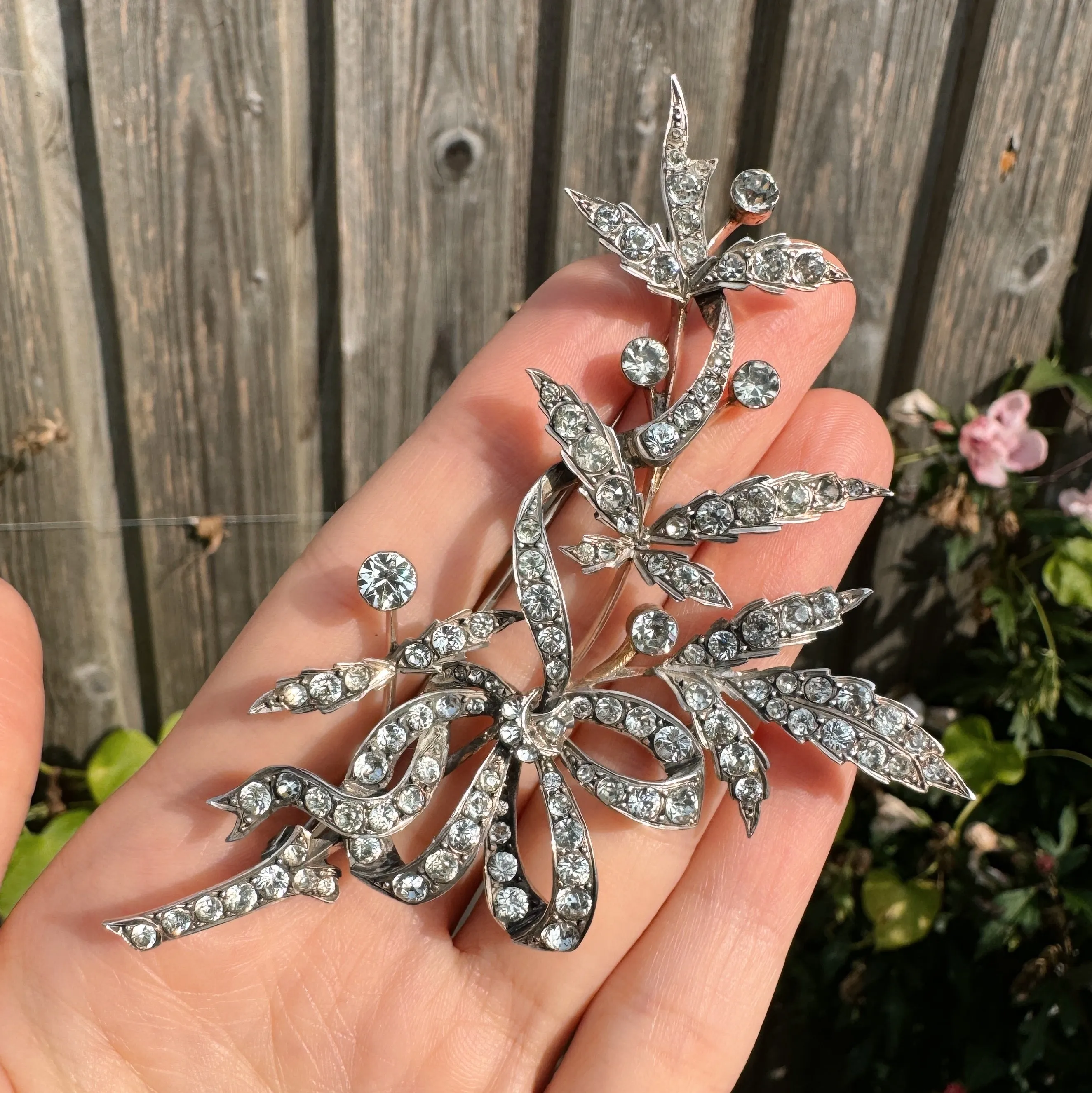 Antique Edwardian Silver Large Floral Spray Brooch