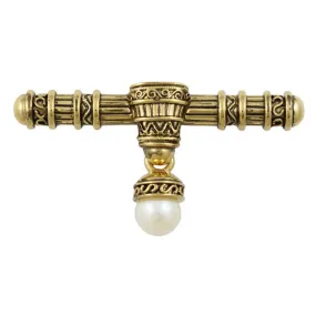 Antique Gold-plated Bar with Dangling White Pearl Brooch Pin - DPP621