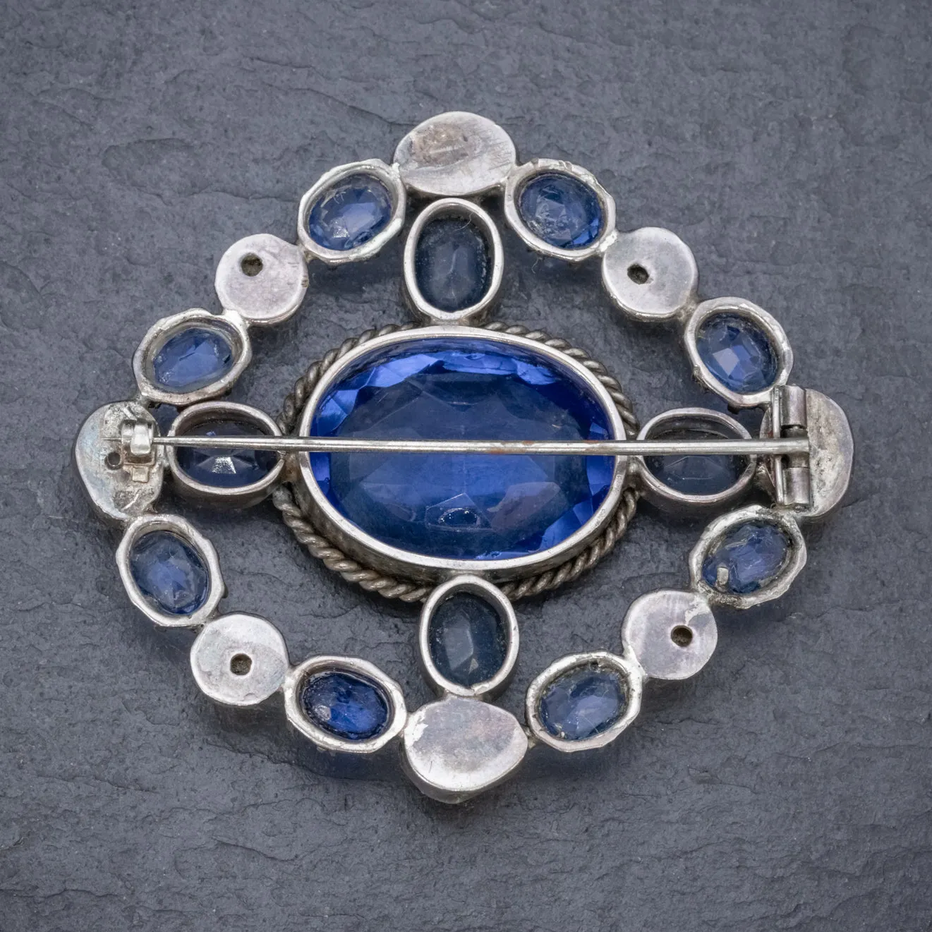 Antique Victorian Bristol Blue Paste Pearl Brooch Silver Circa 1900