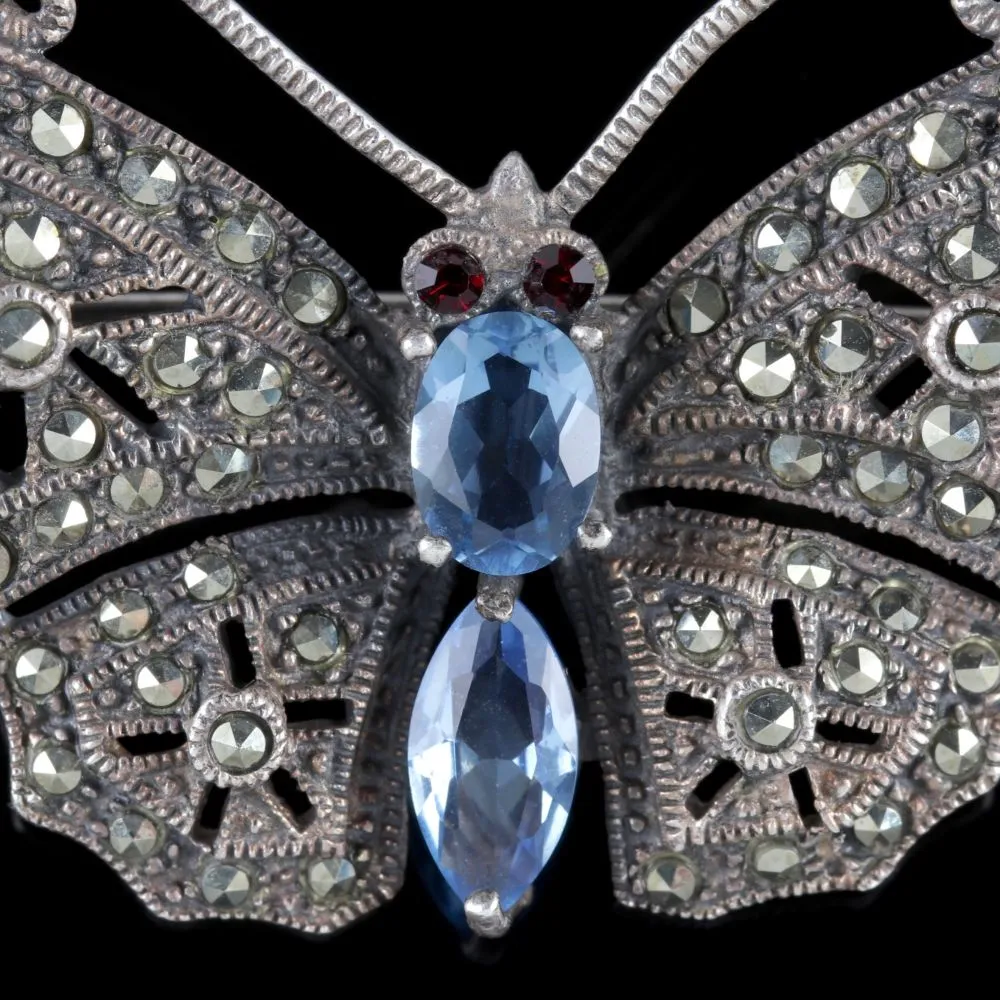 Antique Victorian Butterfly Brooch Marcasite Paste Circa 1900