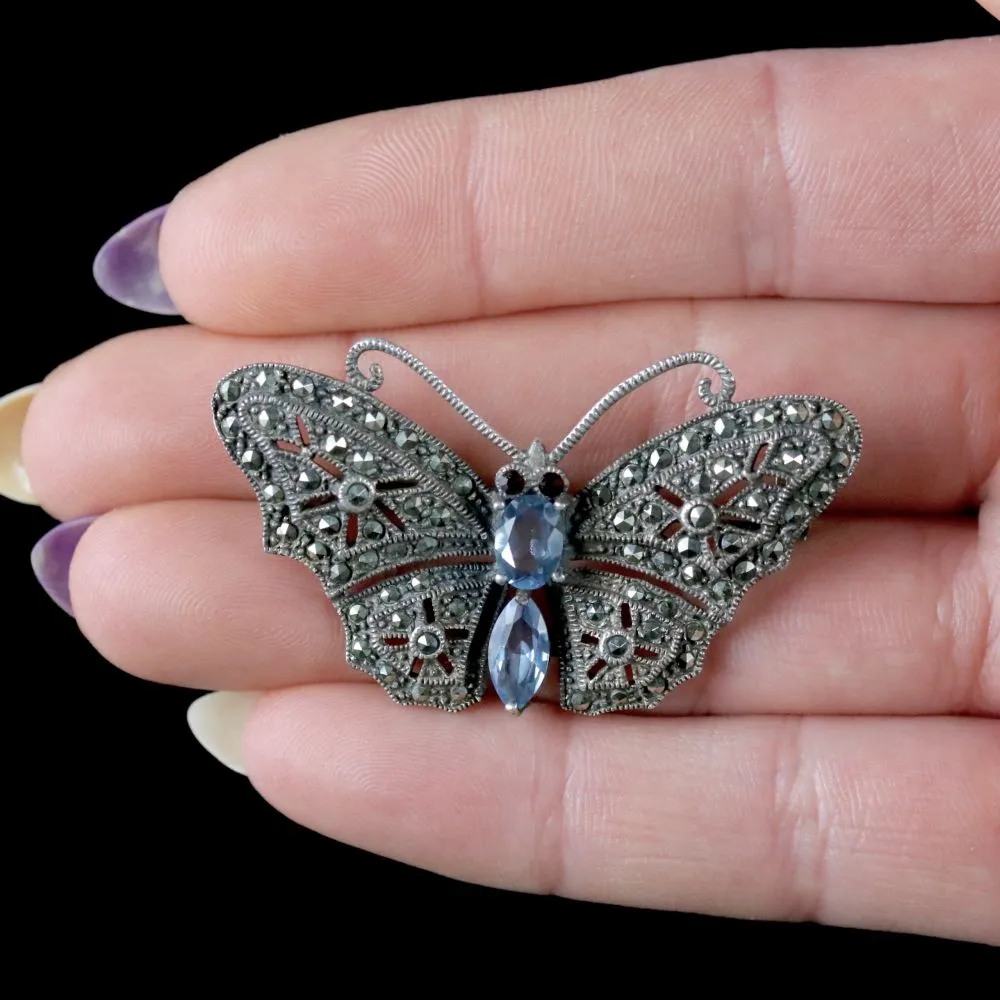 Antique Victorian Butterfly Brooch Marcasite Paste Circa 1900