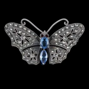 Antique Victorian Butterfly Brooch Marcasite Paste Circa 1900