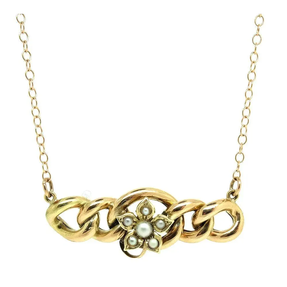 Antique Victorian Seed Pearl Chain 9ct Rose Gold Necklace