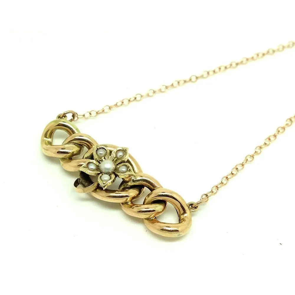 Antique Victorian Seed Pearl Chain 9ct Rose Gold Necklace