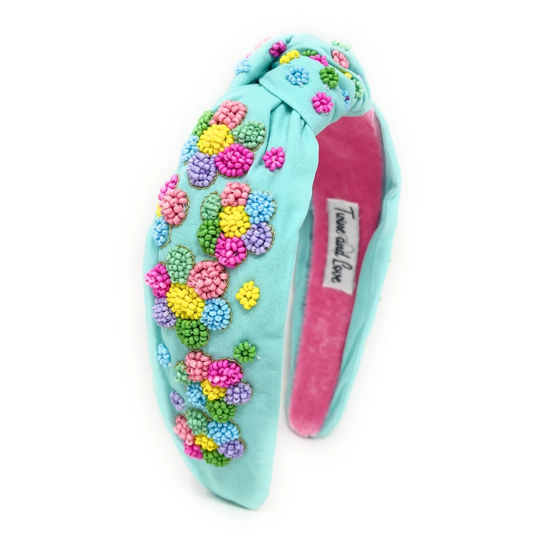 Aqua Blue Hand Beaded Knot Headband