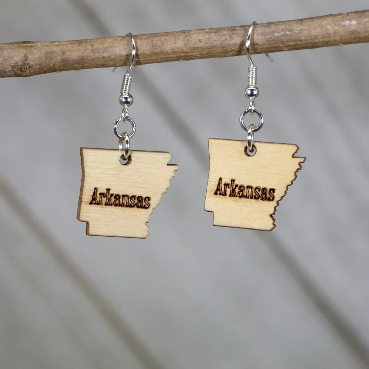 Arkansas State Wooden Dangle Earrings by Cate's Concepts, LLC