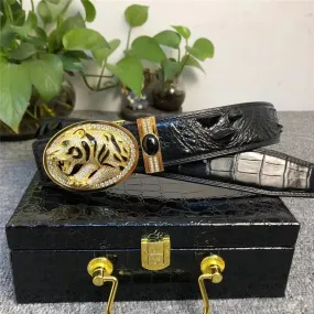 Authentic Crocodile Leather Belt for Men – Diamond Leopard Buckle