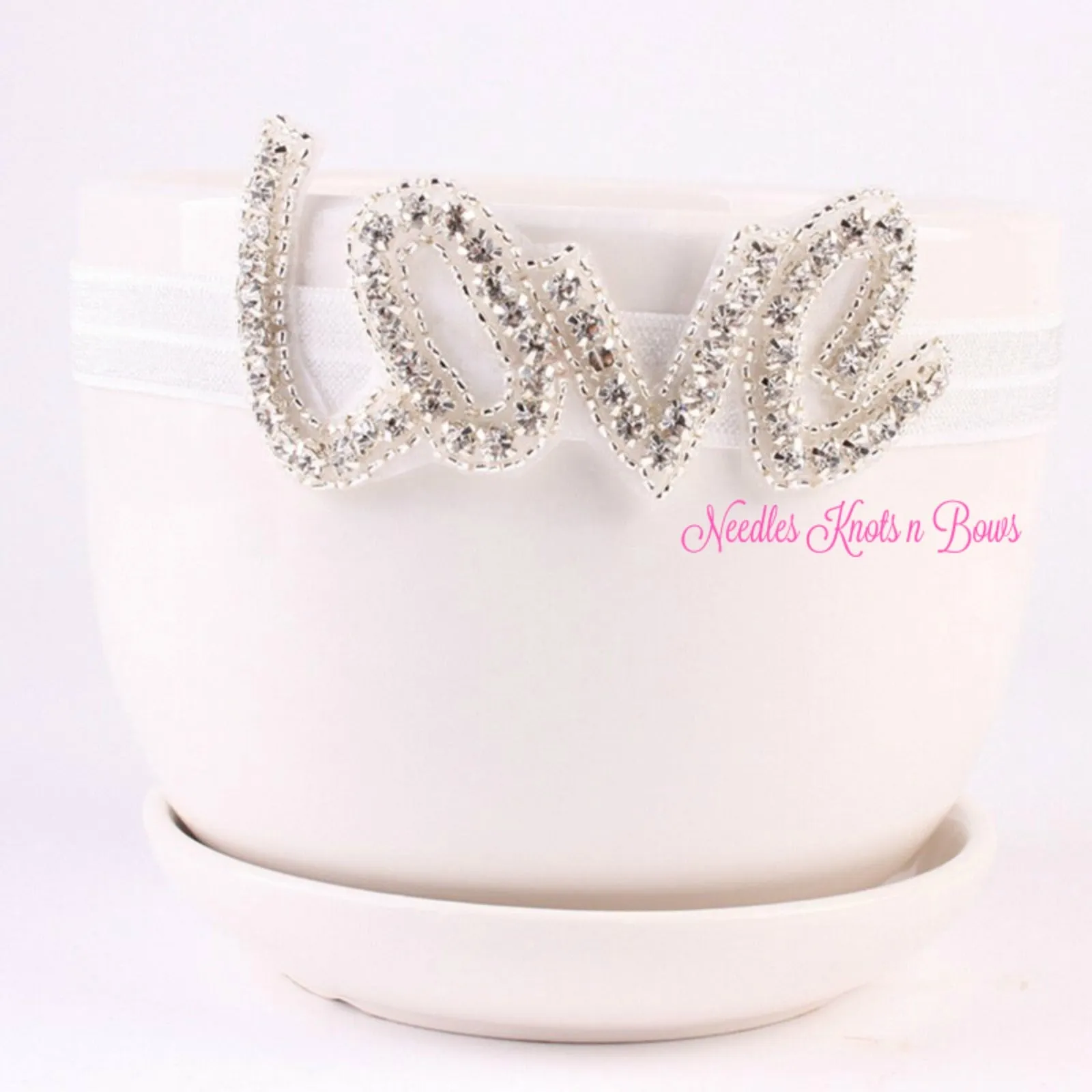 Baby Headband, Rhinestone Love, Newborns, Infants, Photo Prop