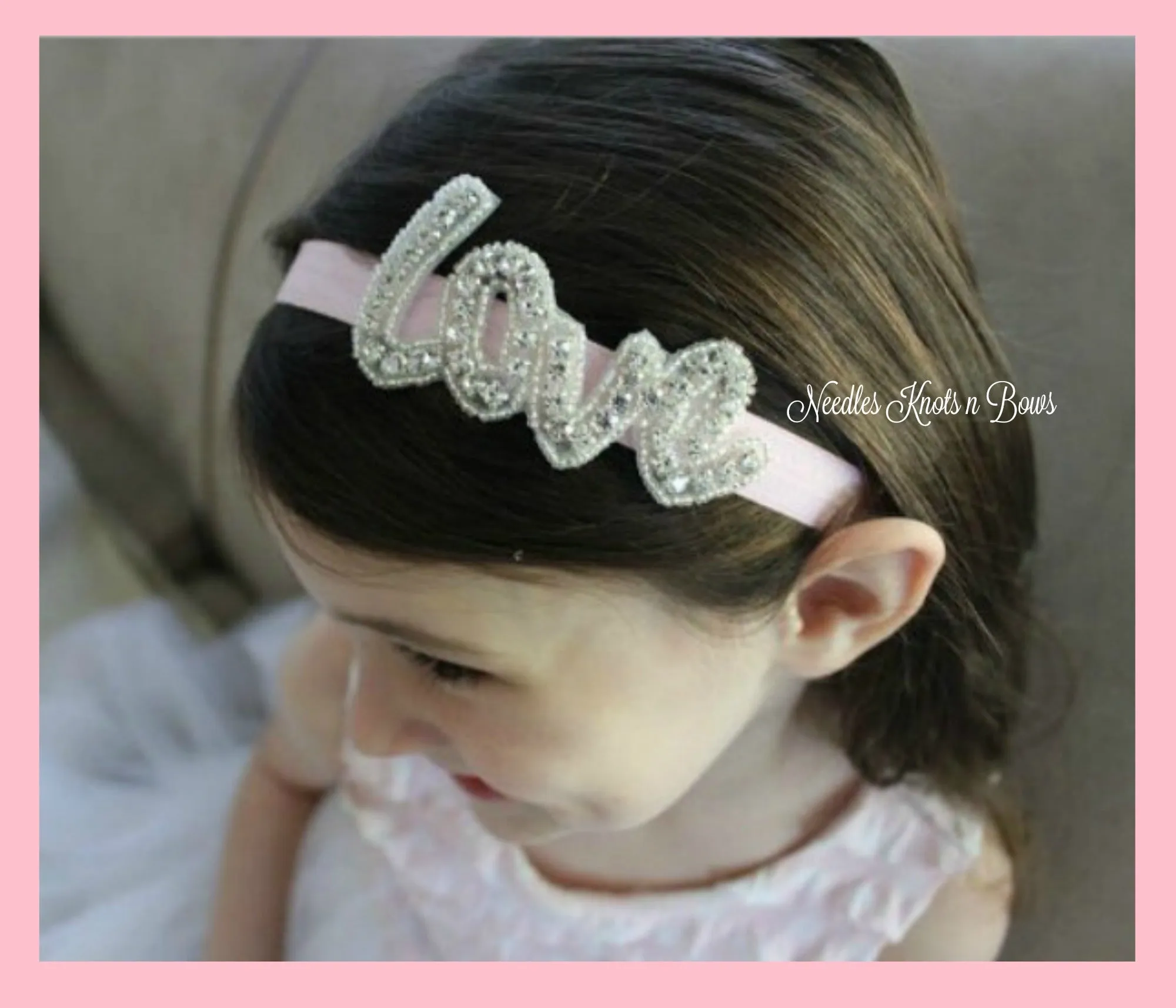 Baby Headband, Rhinestone Love, Newborns, Infants, Photo Prop