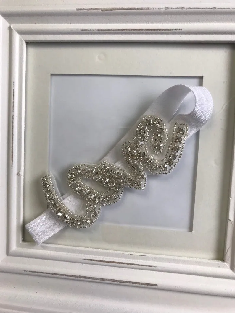 Baby Headband, Rhinestone Love, Newborns, Infants, Photo Prop