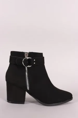 Bamboo Suede Almond Toe Block Heeled Ankle Boots