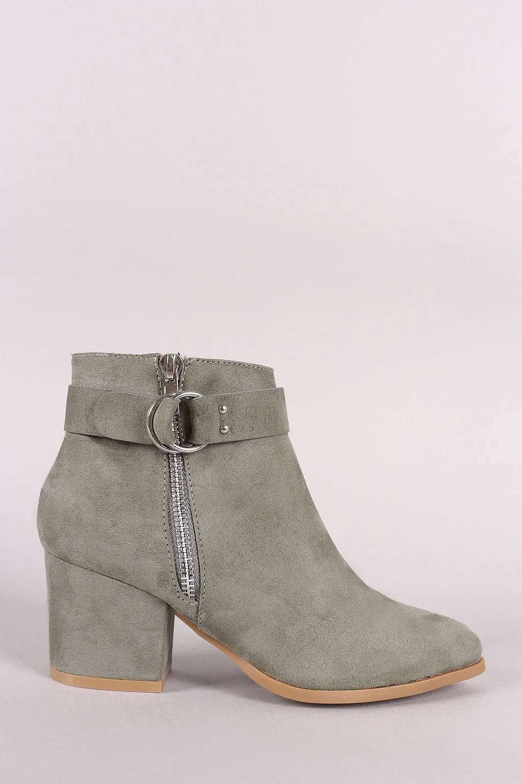 Bamboo Suede Almond Toe Block Heeled Ankle Boots