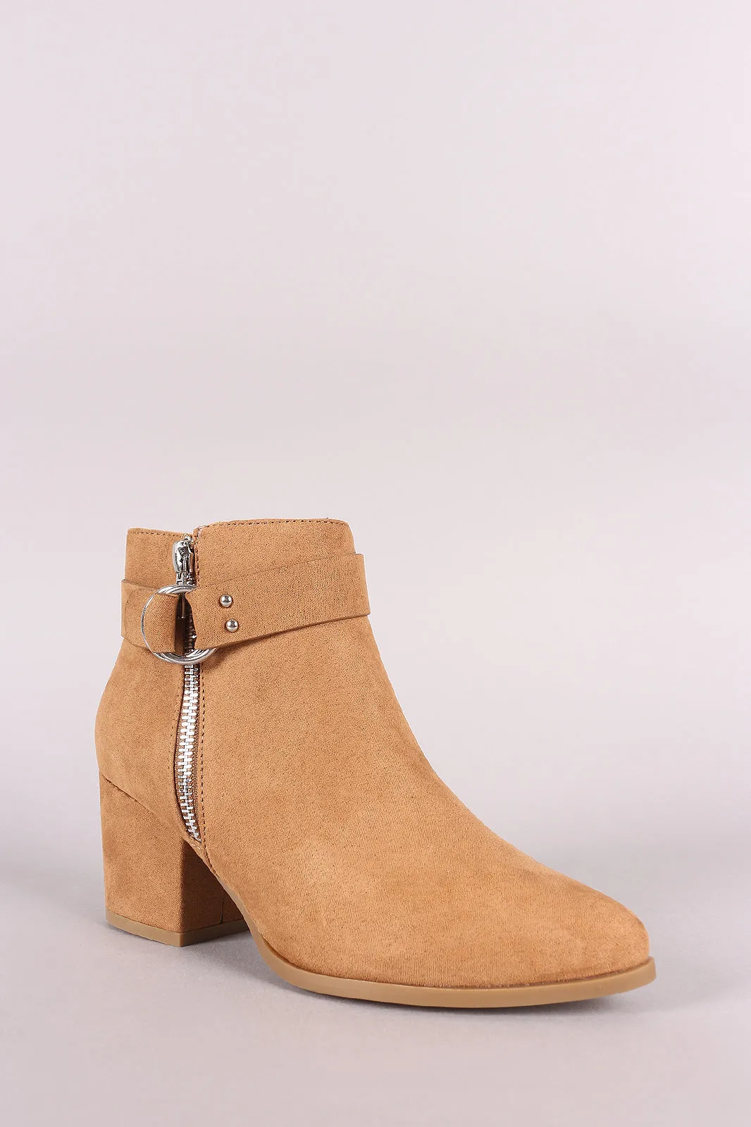 Bamboo Suede Almond Toe Block Heeled Ankle Boots