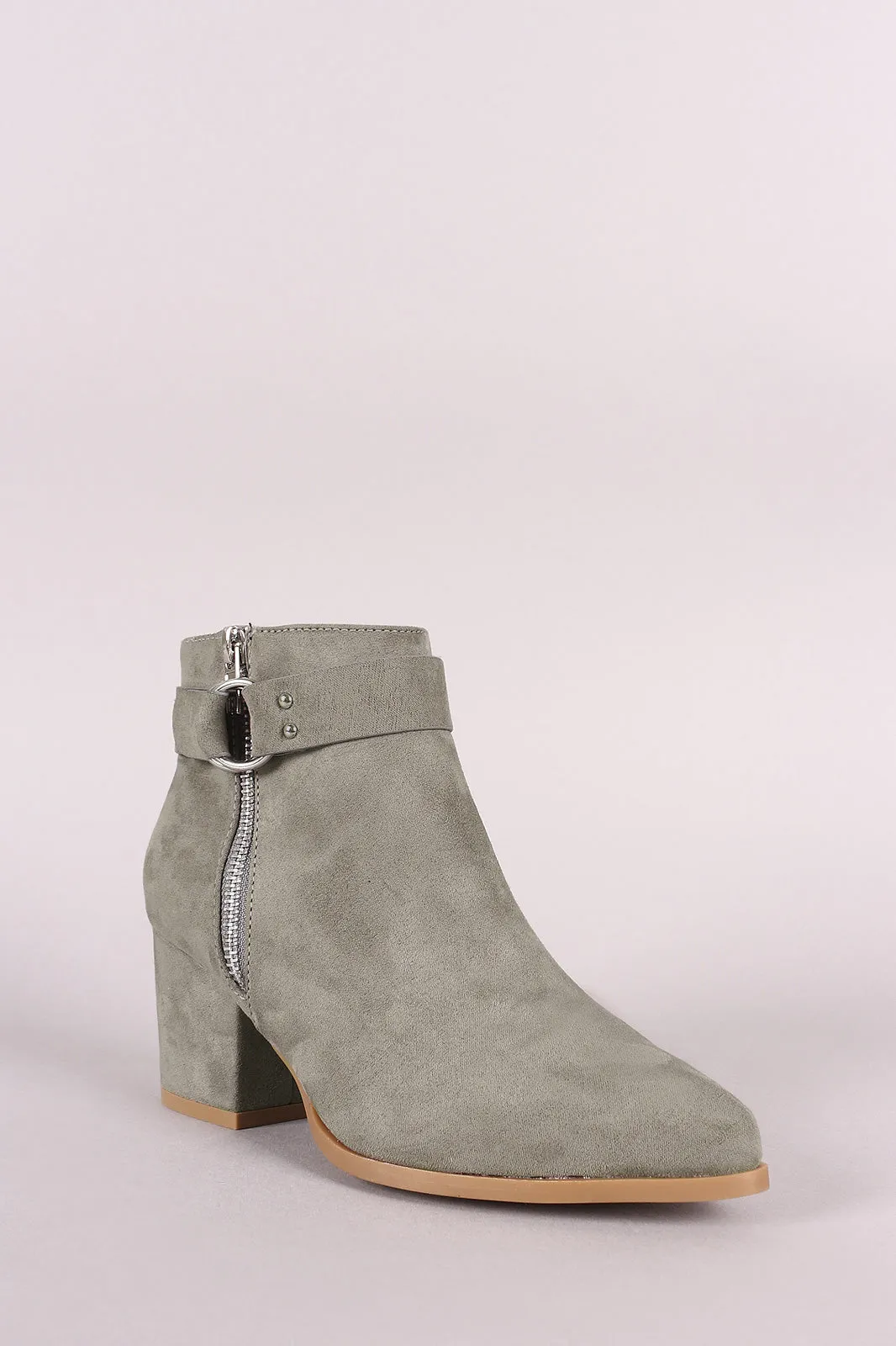 Bamboo Suede Almond Toe Block Heeled Ankle Boots