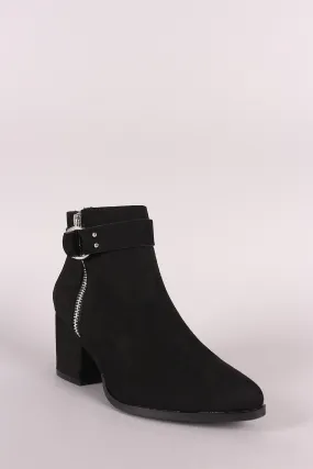 Bamboo Suede Almond Toe Block Heeled Ankle Boots