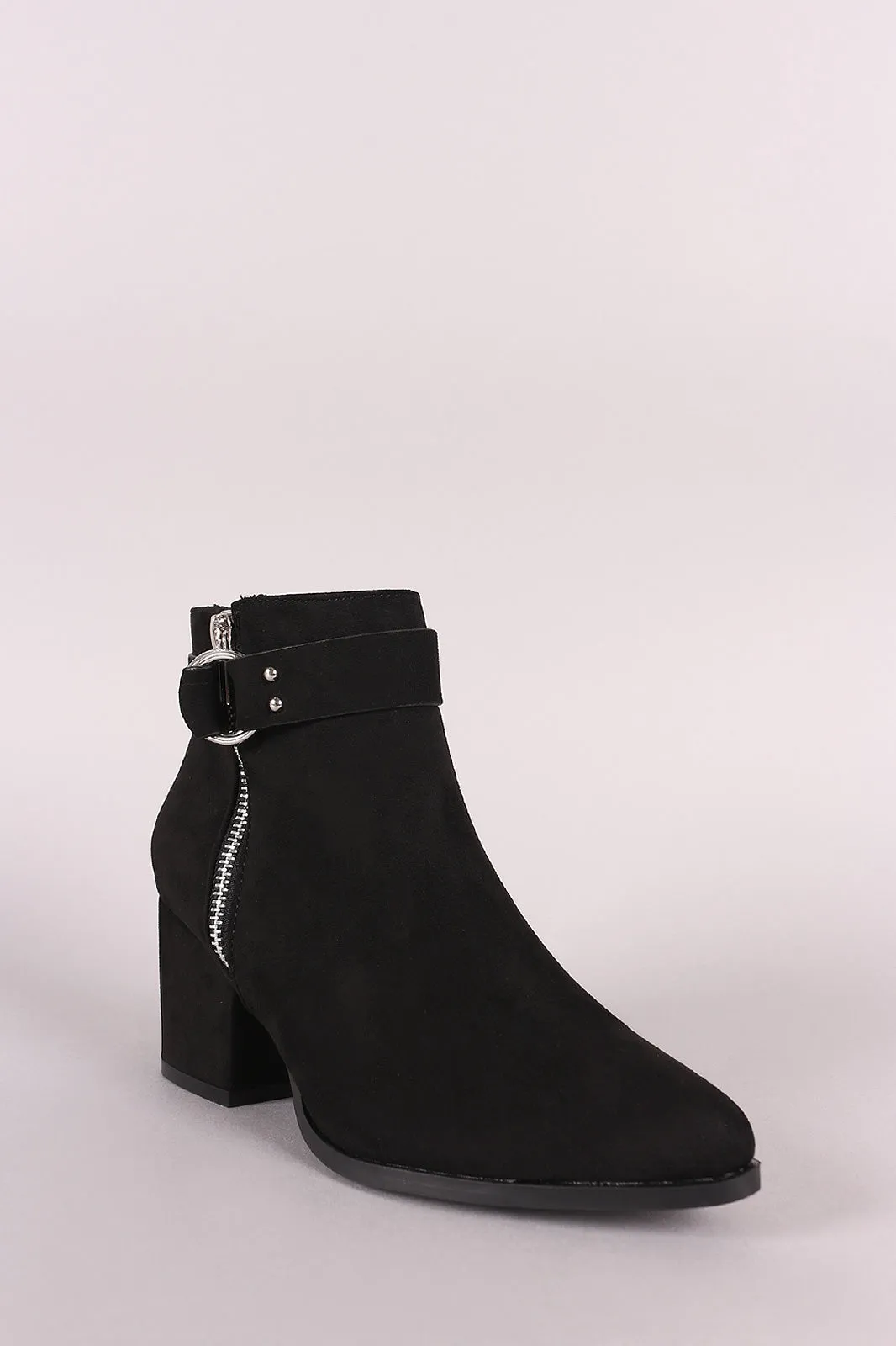 Bamboo Suede Almond Toe Block Heeled Ankle Boots