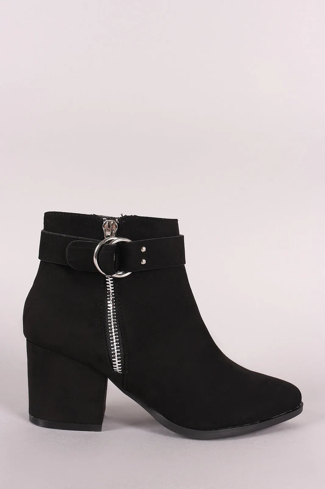 Bamboo Suede Almond Toe Block Heeled Ankle Boots