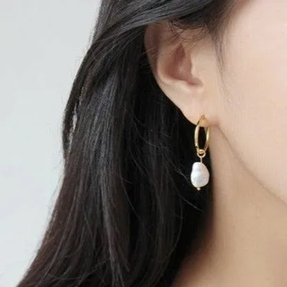 Baroque Pearl Hoop Earrings