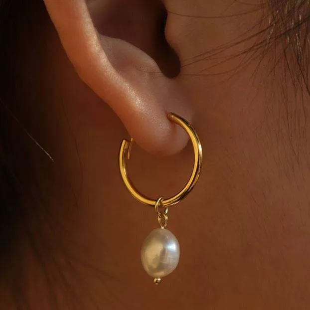Baroque Pearl Hoop Earrings