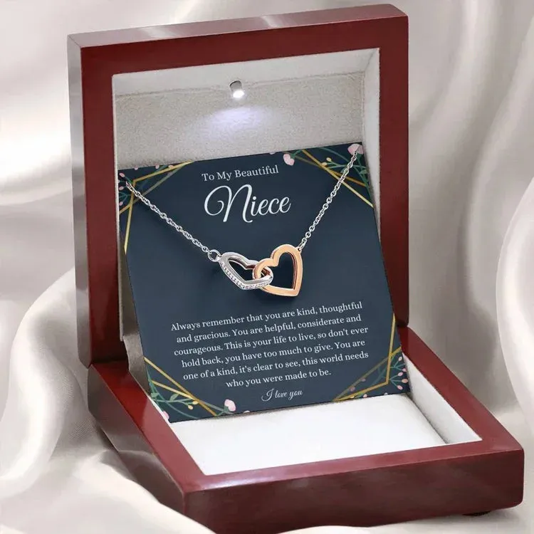 Beautiful Gift For Niece Interlocking Hearts Necklace-To My Beautiful Niece, Birthday Gifts