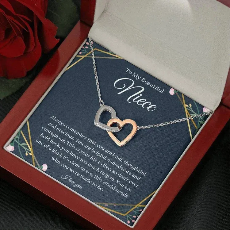 Beautiful Gift For Niece Interlocking Hearts Necklace-To My Beautiful Niece, Birthday Gifts