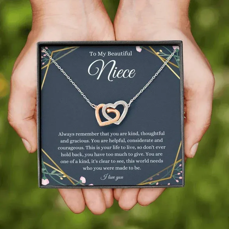 Beautiful Gift For Niece Interlocking Hearts Necklace-To My Beautiful Niece, Birthday Gifts