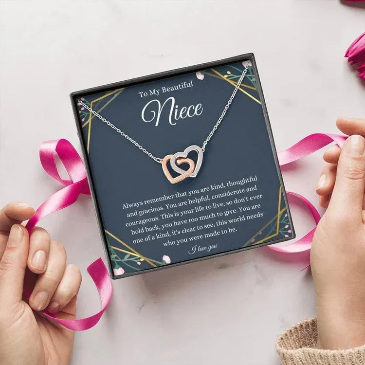 Beautiful Gift For Niece Interlocking Hearts Necklace-To My Beautiful Niece, Birthday Gifts