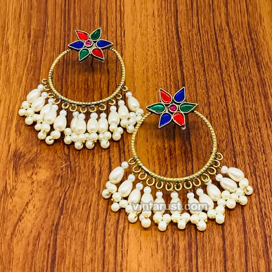 Big Round Hoop Earrings With Pearls