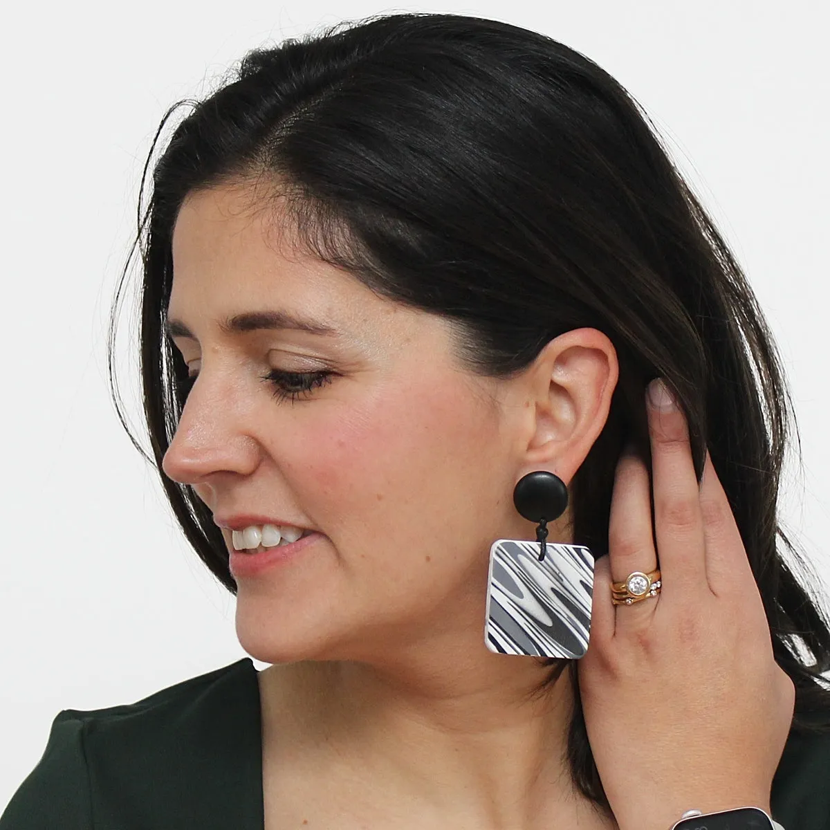 Black and White Wavy Statement Earring