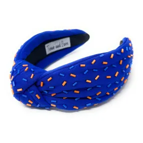 Blue Orange Hand Beaded Sprinkles Knot Headband
