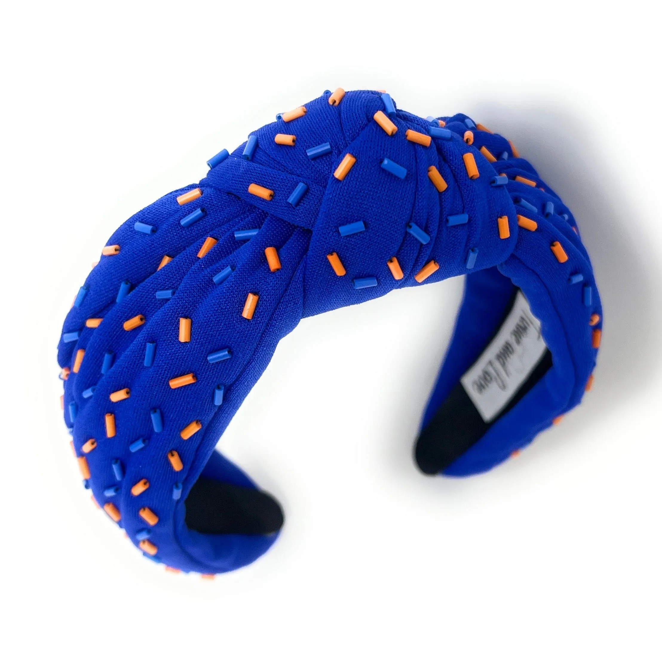 Blue Orange Hand Beaded Sprinkles Knot Headband