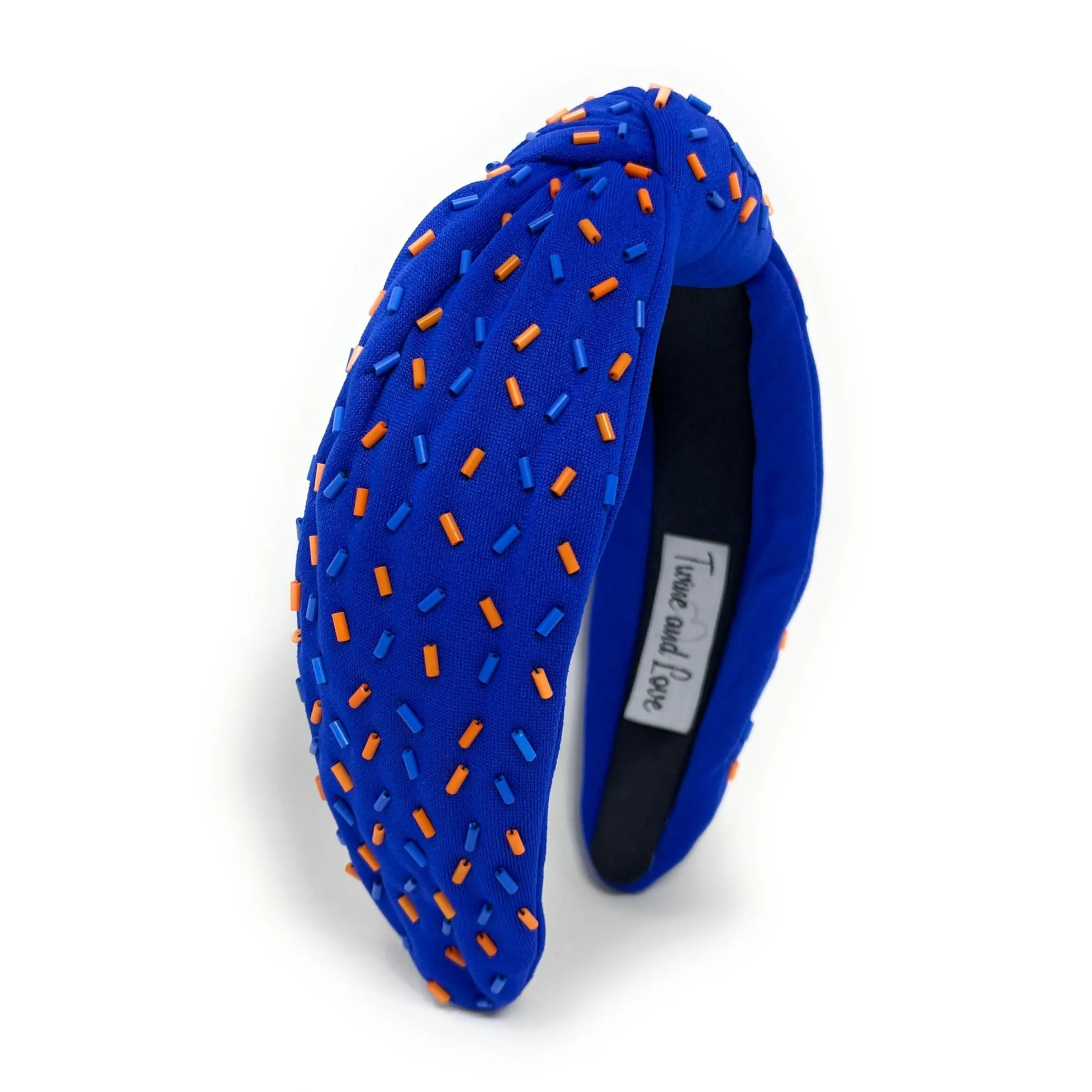 Blue Orange Hand Beaded Sprinkles Knot Headband