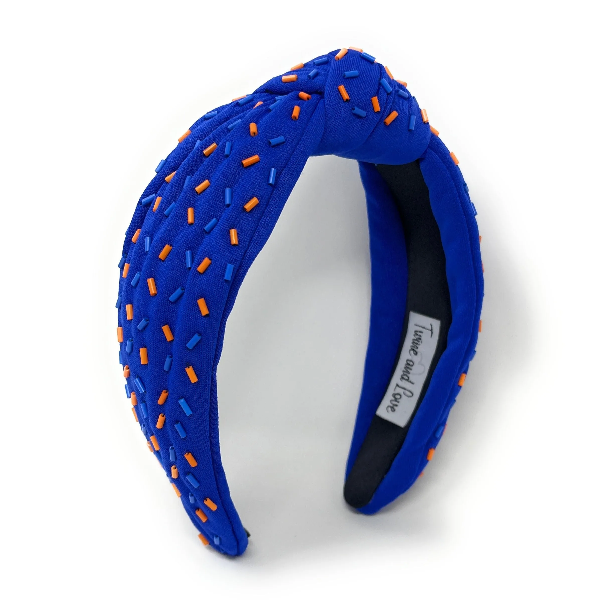 Blue Orange Hand Beaded Sprinkles Knot Headband